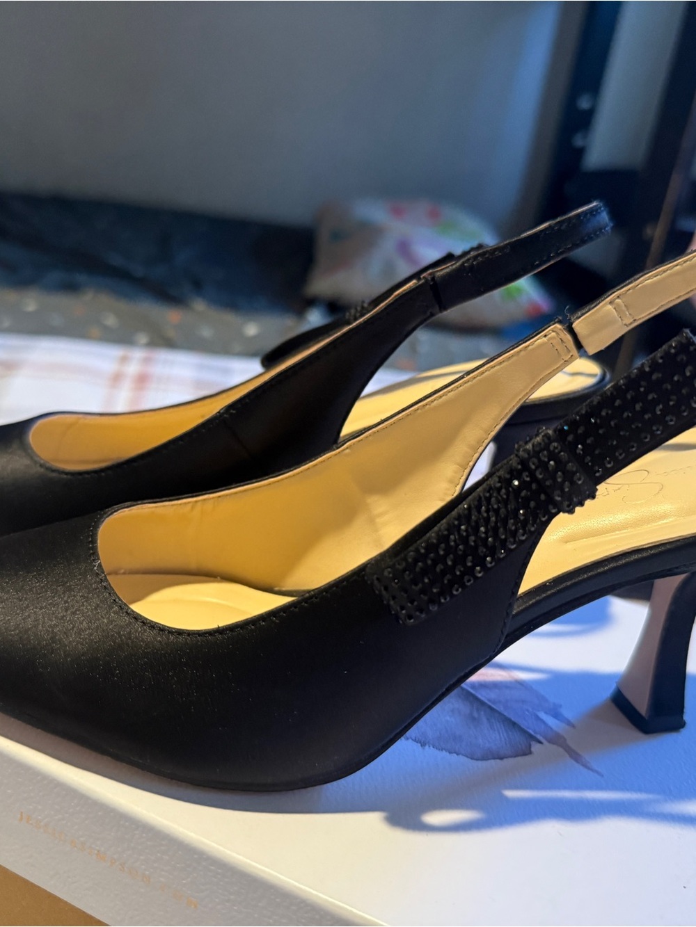 Jessica Simpson Black Slingback Heels with Embellished Strap